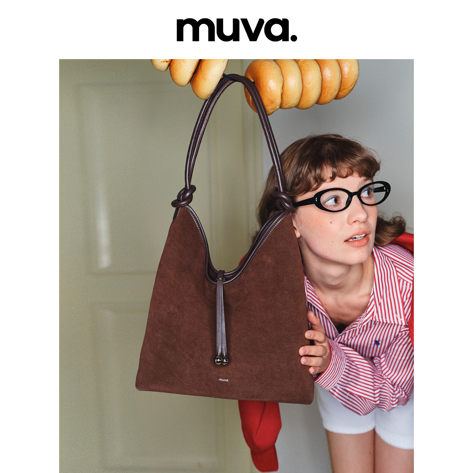 MUVA大容量麂皮托特包女腋下包单肩包复古通勤牛皮