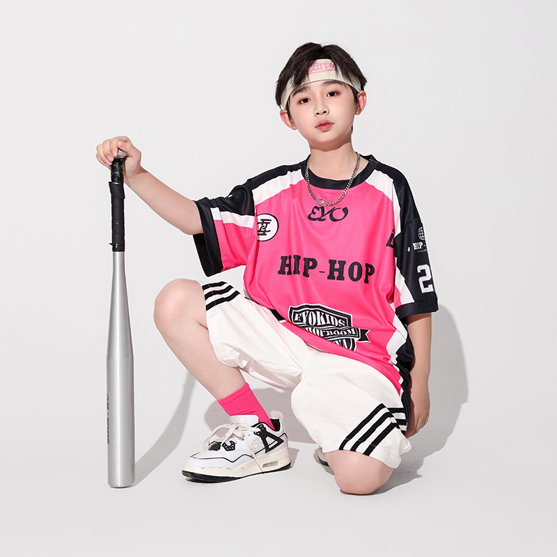 男童夏季短袖街舞演出服女嘻哈帅气潮牌hiphop儿童潮酷服运动套装