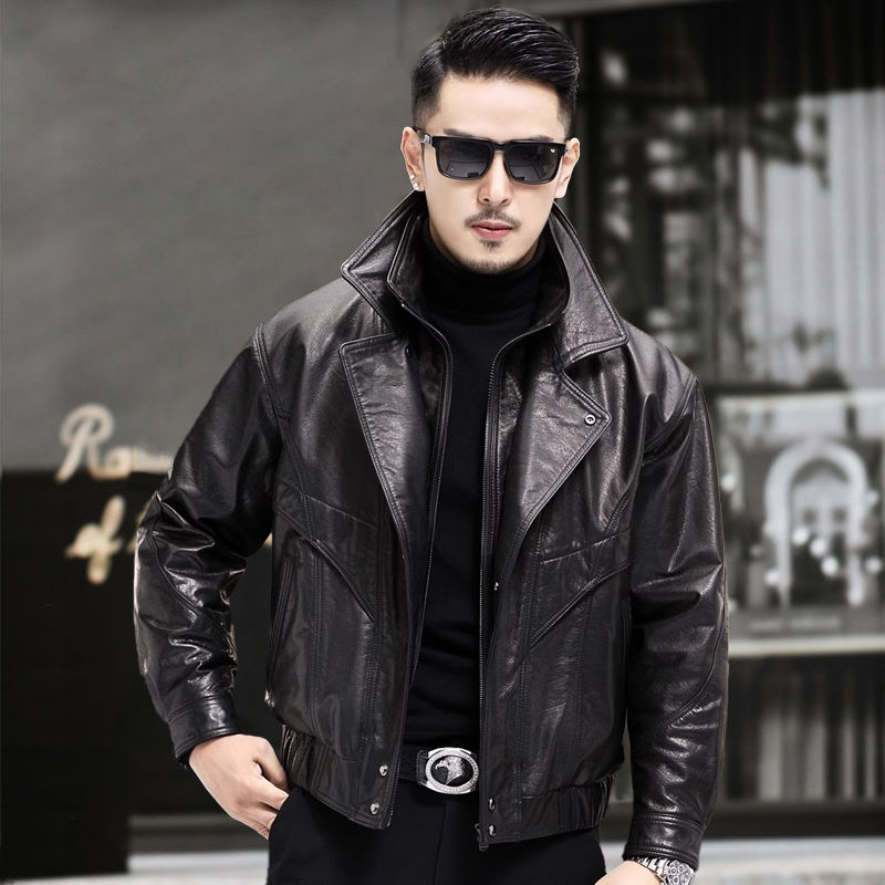 海宁绵羊真皮皮衣外套男士休闲机车修身短款立翻领皮夹克秋冬2025