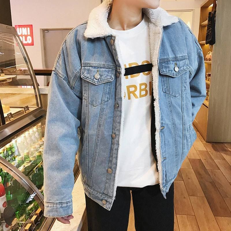 上衣加厚冬季大码牛仔外套青年夹克复古加绒潮流男装韩版棉服