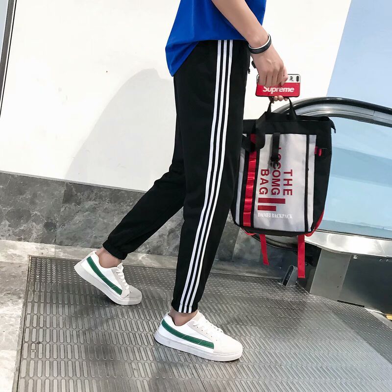学院风2022学生运动裤潮流男女休闲韩版九分潮流白条裤子款春秋季