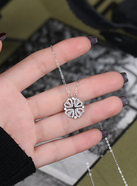 爱心四叶草项链女花朵轻奢满钻s