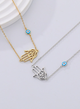 原创镂空法蒂玛之手925银项链