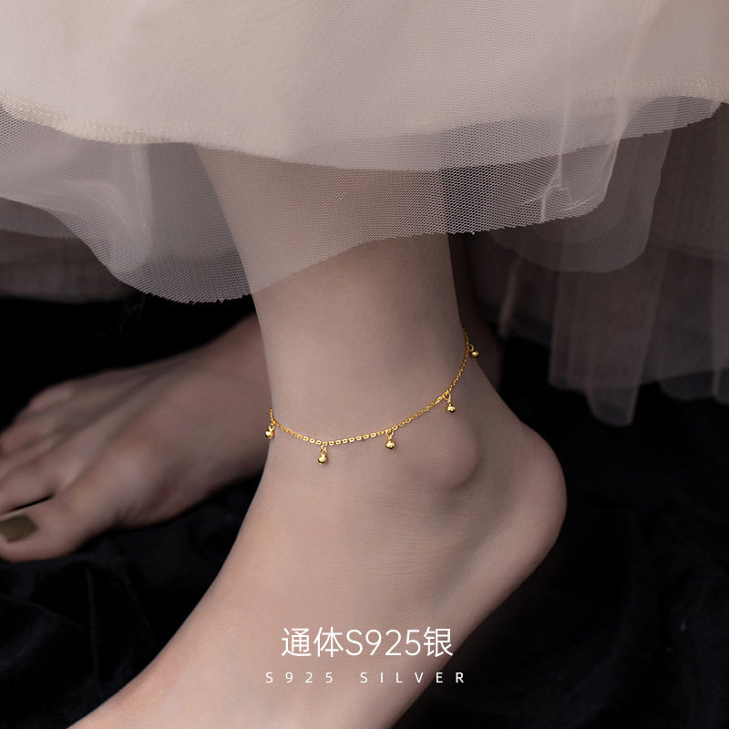 S925银圆珠脚链女网红同款简约小银珠脚踝足链性感异域脚饰新品潮