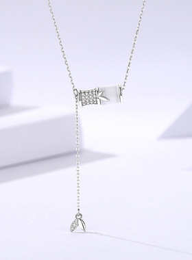 原创S925纯银竹节猫眼石锁骨链