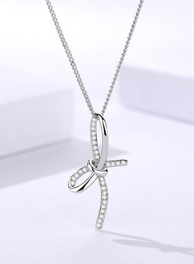 甜美森系蝴蝶结锆石S925银项链