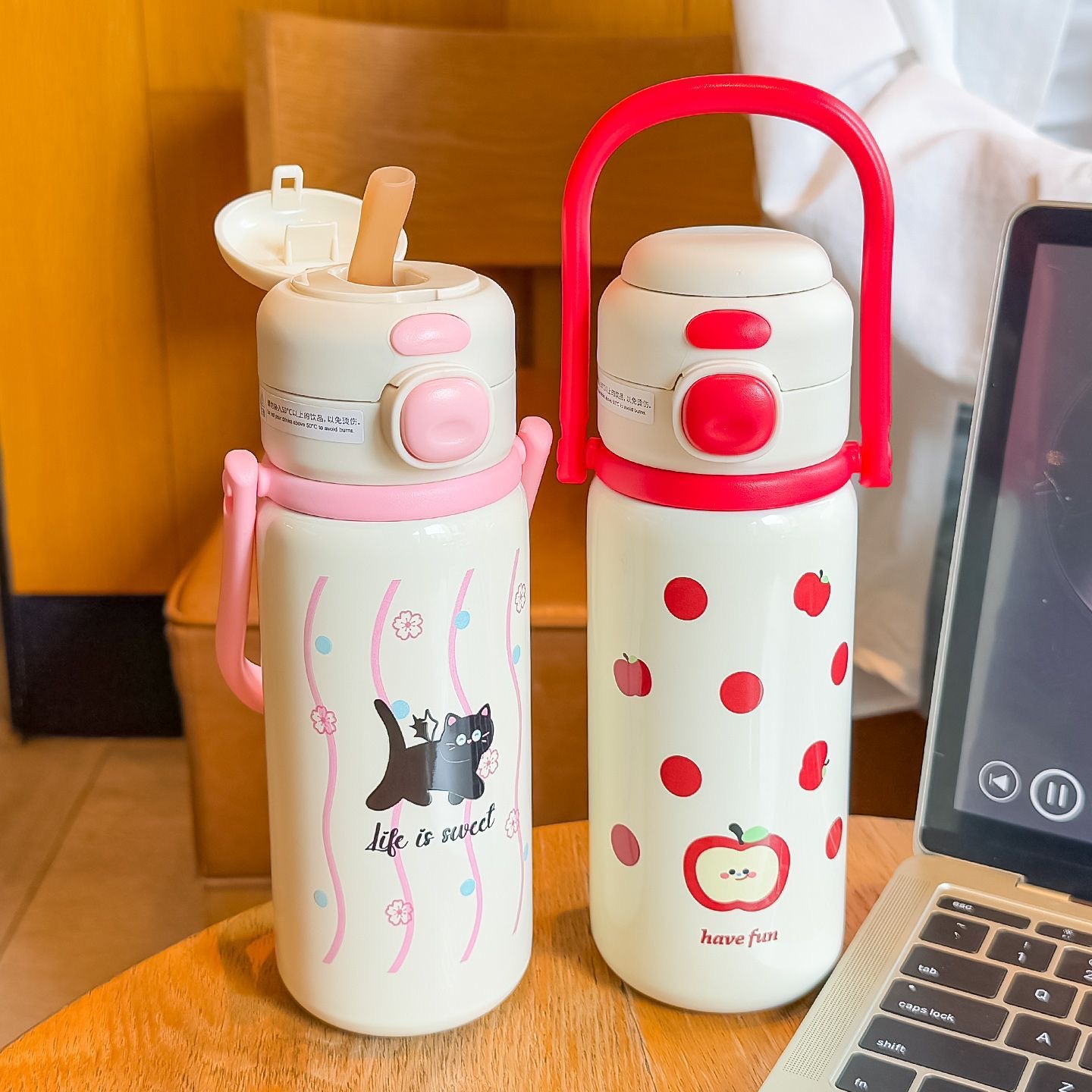 日本品质316不锈钢保温杯高颜值卡通便携双饮杯子带手柄学生专用