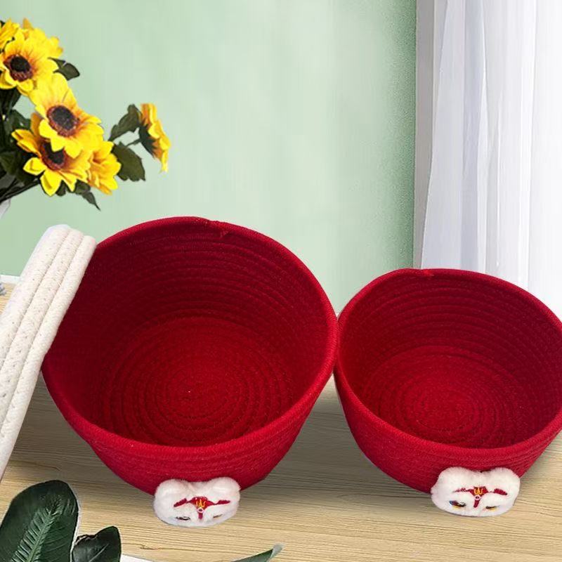 黄色收纳篮家居装饰篮子手工编织收纳筐招财猫卡通