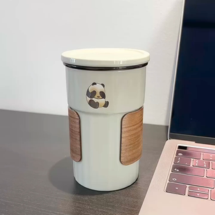 个人专用水杯定制 熊猫陶瓷茶水分离马克杯家用泡茶杯直身杯便携式