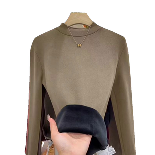 加厚银狐绒秋冬必备加绒加厚打底衫女长袖圆领韩版修身保暖上衣