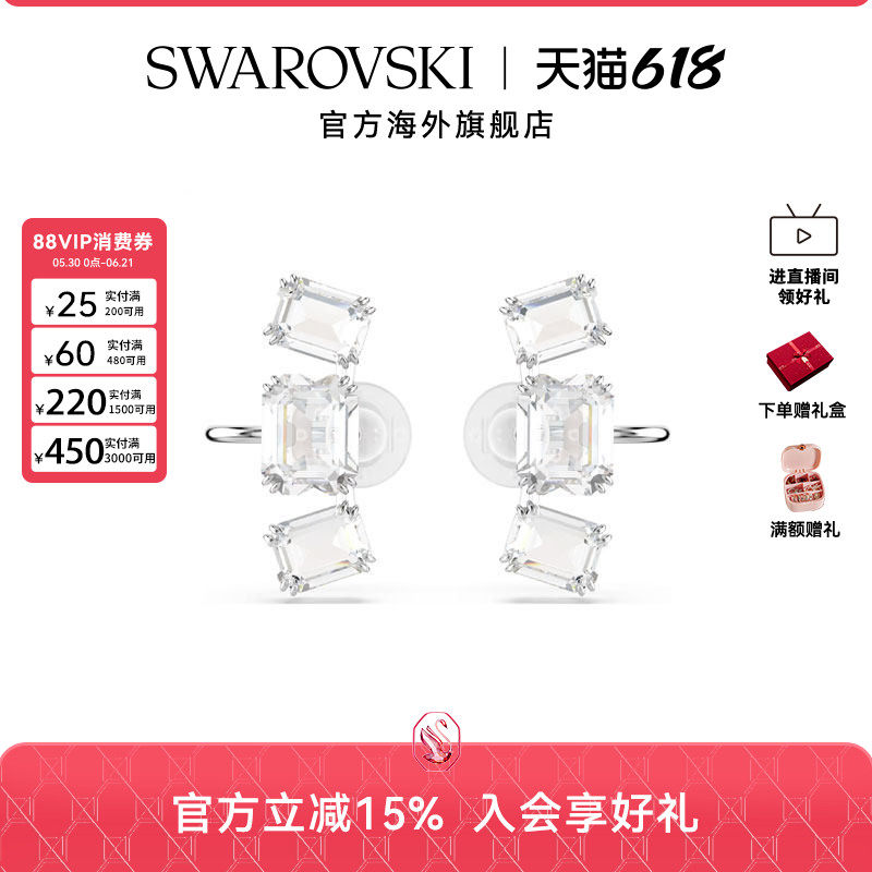 Swarovski/施华洛世奇Millenia系列女士八角形切割夹式耳环送礼物