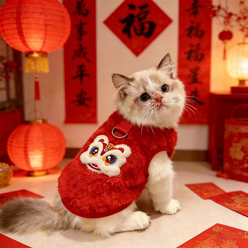 猫咪衣服秋冬新春过年衣服加厚保暖加绒宠物布偶猫马甲背心防掉毛
