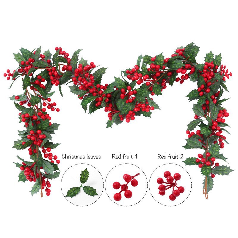 跨境仿真绿植藤条冬青果红浆果仿真圣诞藤条气氛布置缠绕仿真藤条