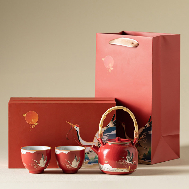 故宫红瑞鹤呈祥一壶两杯套装提梁壶茶杯泡茶组送朋友文创伴手礼品,餐饮具,整套茶具,淘宝优惠券,粉丝福利购,淘宝优惠卷