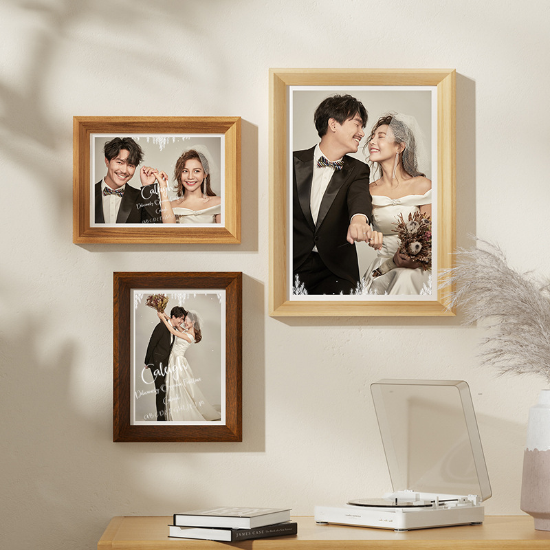 复古简约木质结婚照画框相框摆件摆台实木婚纱照挂墙桌面相架摆件