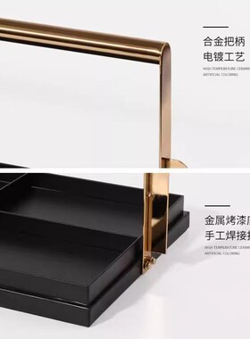 新中式轻奢金e属提篮托盘分隔盒摆件样板房客厅茶几会所家居装饰
