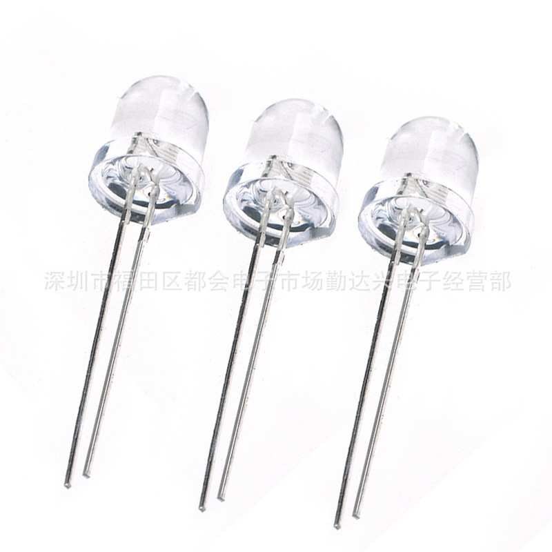 8mm透明白灯f8白发红暖白黄蓝翠绿AUV395nm插件led灯珠发光二极管