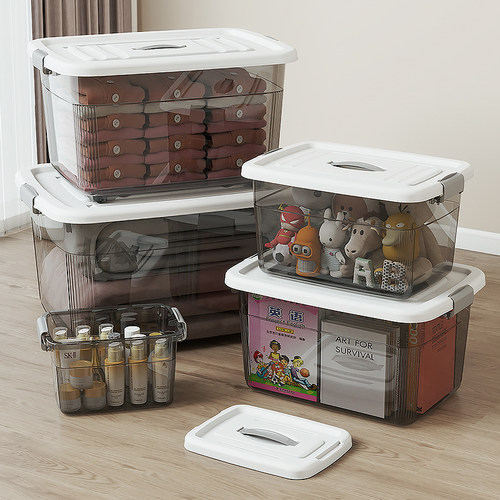 透明收纳箱家用塑料整理箱衣服大容量储物箱子零食玩具收纳盒带盖