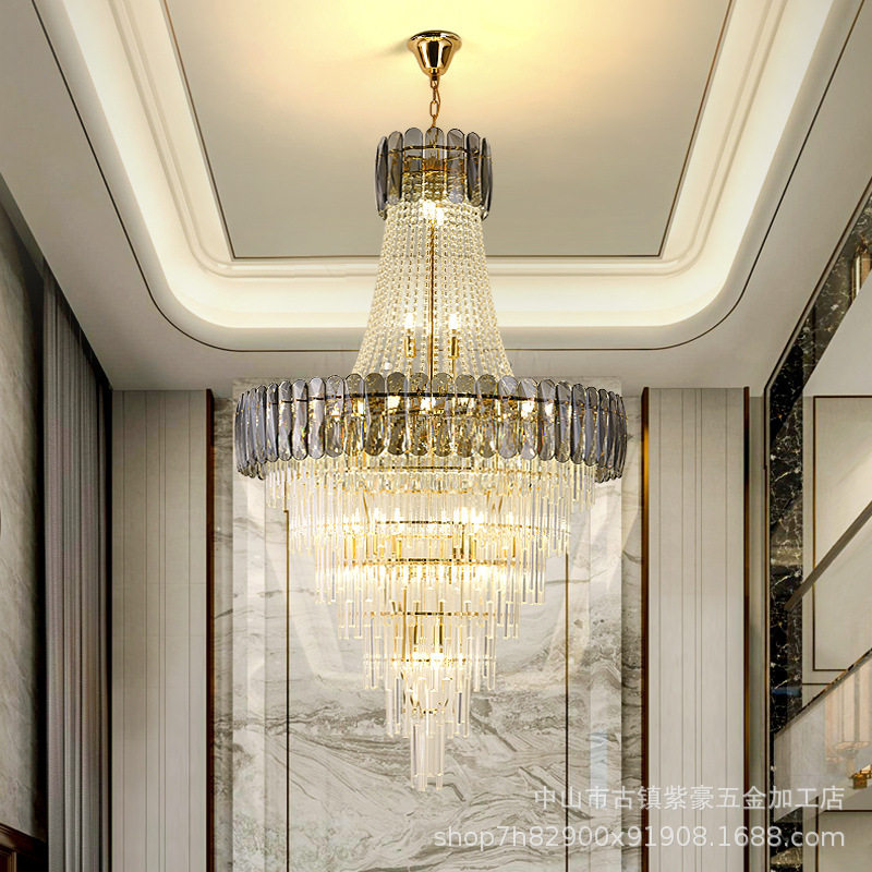 轻奢复式楼客厅水晶大吊灯别墅公寓中空楼中楼店铺跃层楼梯长吊灯,电子元器件市场,电线扎带/束线带,淘宝优惠券,粉丝福利购,淘宝优惠卷