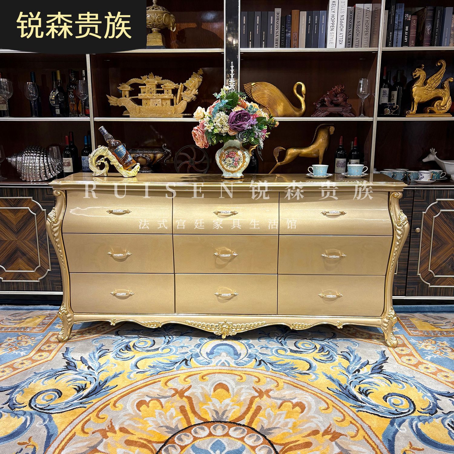 法式奢华实木餐边柜欧式新古典玄关柜餐厅置物柜厨房柜碗柜家用