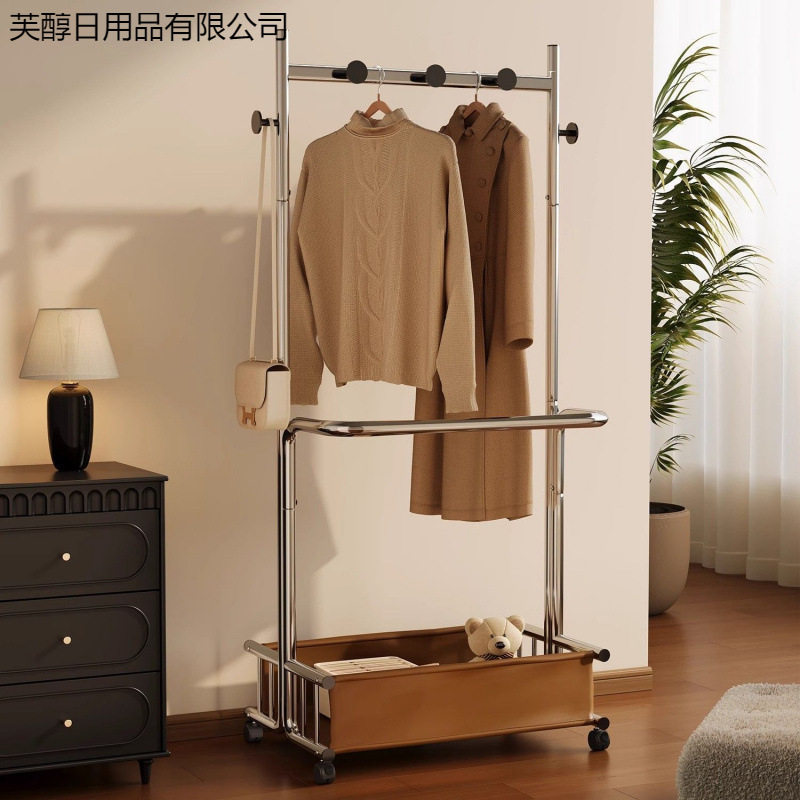 中古风卧室落地挂衣架家用复古客厅衣帽架可移动床边晚上放衣神器