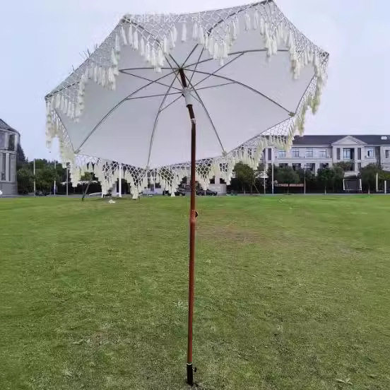 户外遮阳伞沙滩伞带流苏绳休闲白色庭院花园露天室外咖啡厅太阳伞