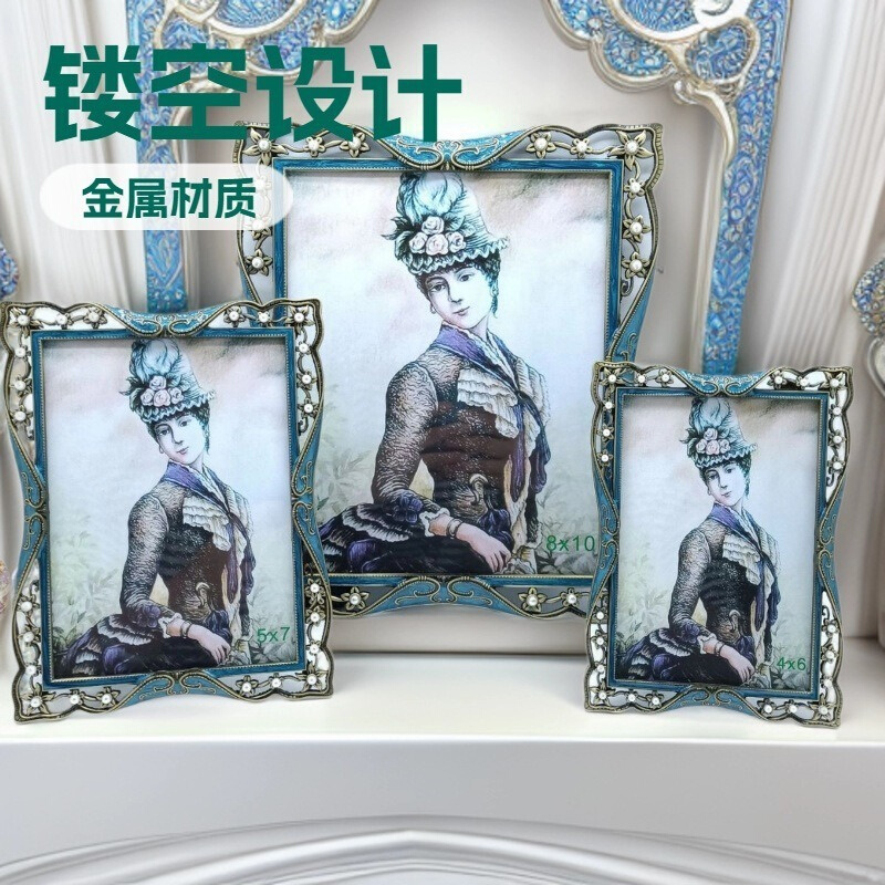 厂家直销6/7/10寸欧式金属相框，滴胶相框，样板间摆台