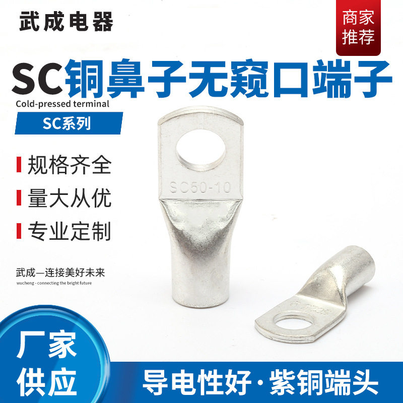 批发供应铜鼻子无窥口端子铜管 接线冷压端子喇叭口铜鼻子连接器