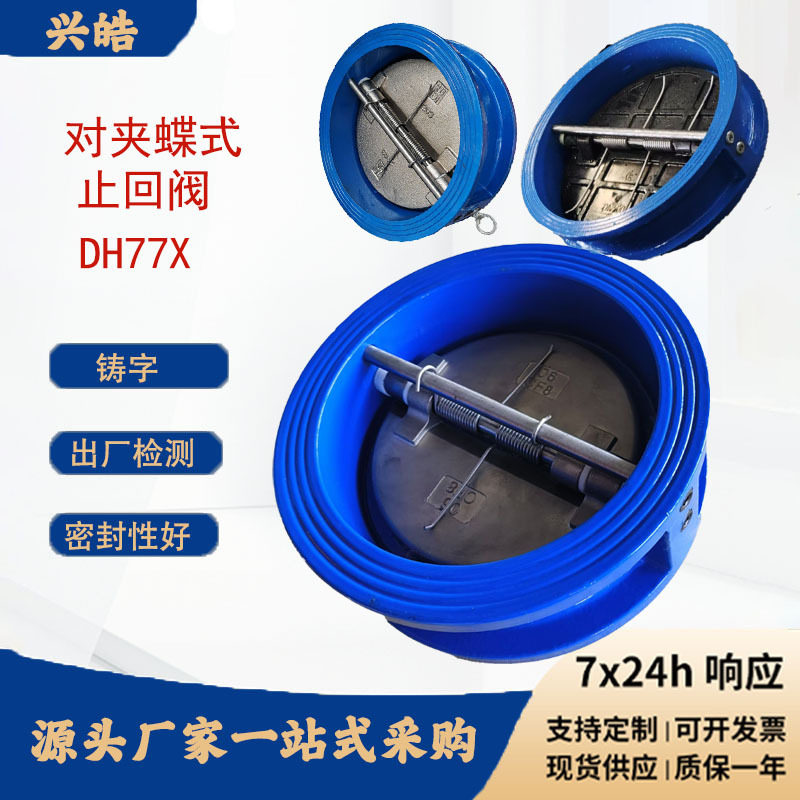对夹蝶式止回阀 DH77X球墨铸铁球板304板橡胶逆止阀对夹止回阀图片