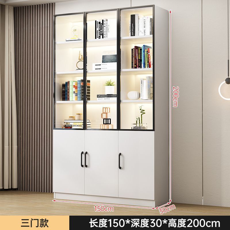 书柜玻璃门家用展示柜一体书房书橱落地式办公文件柜防尘摆件柜子