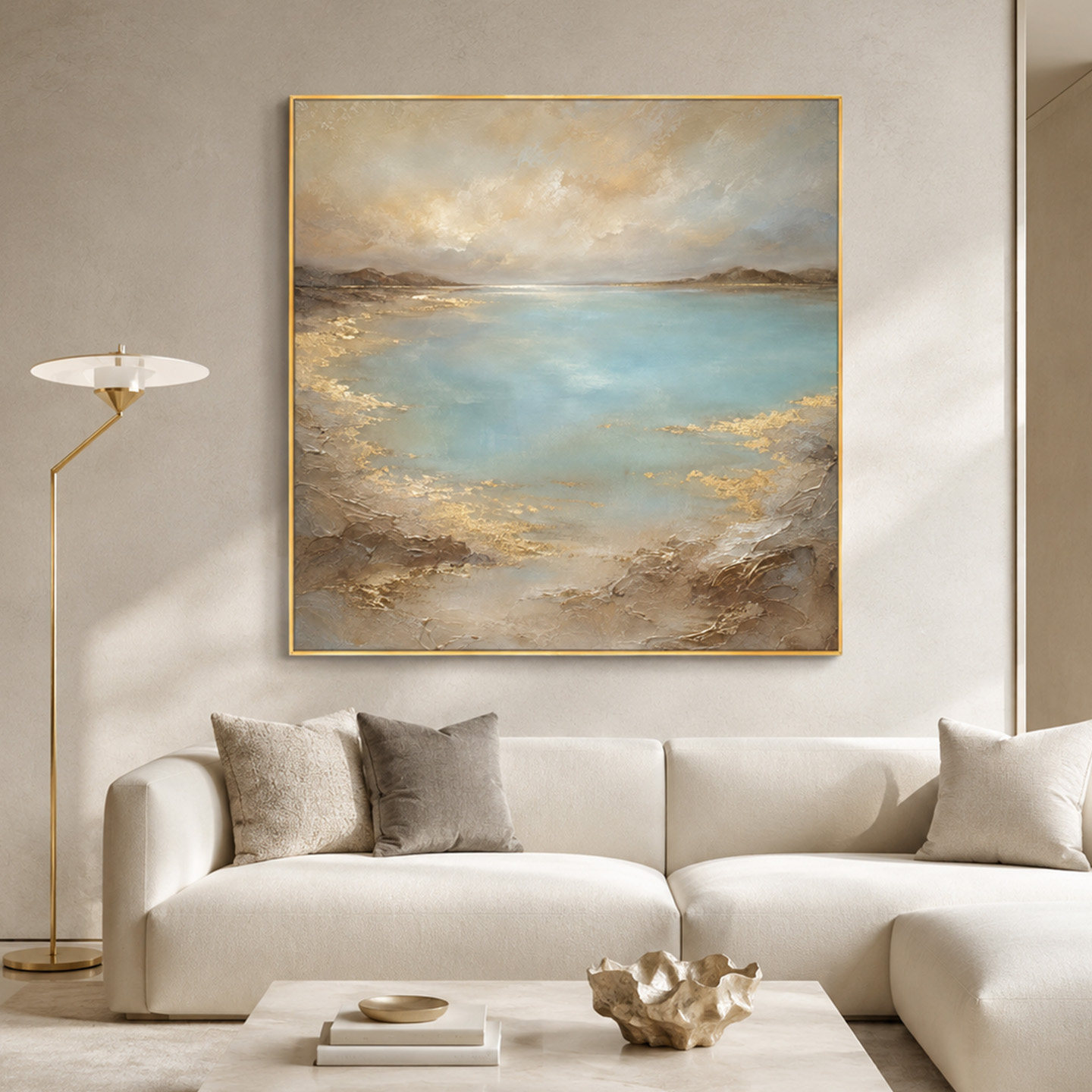 大芬村手绘金箔厚涂海景装饰油画