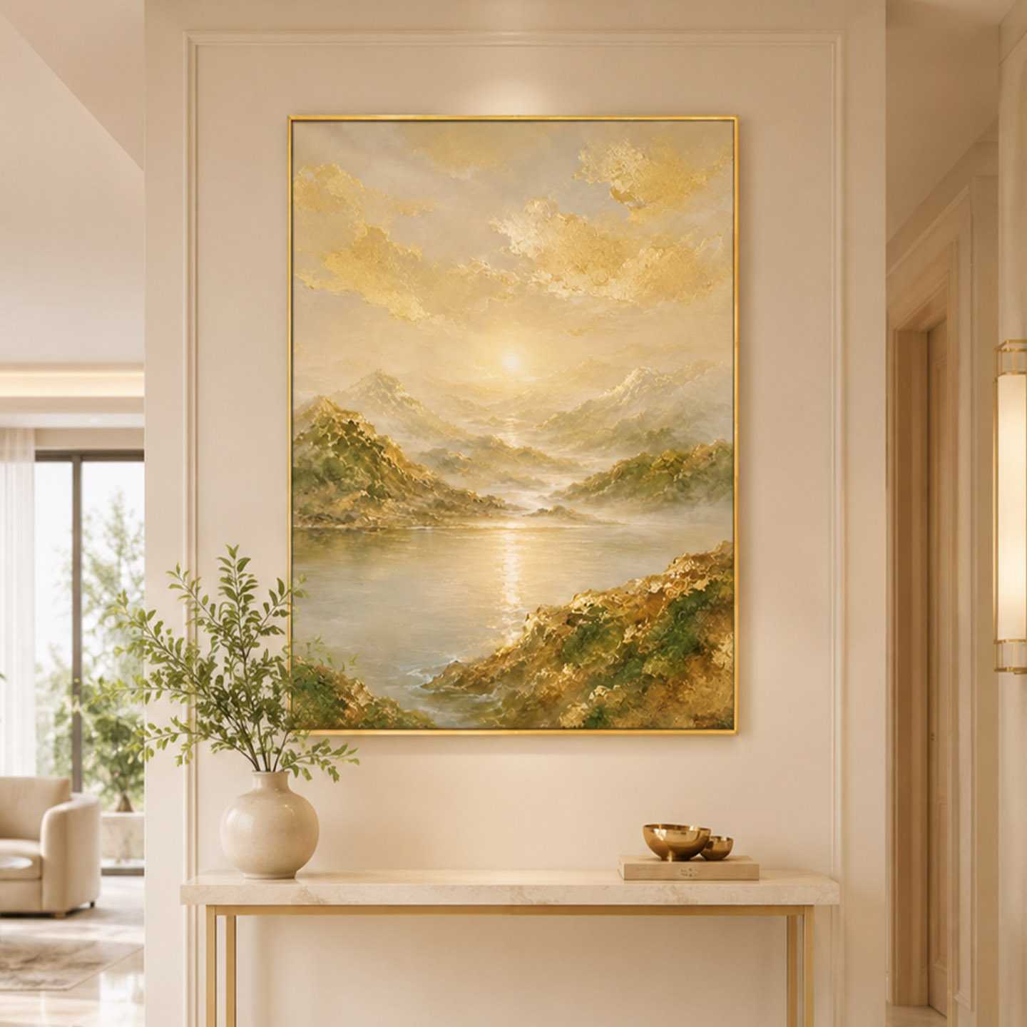 大芬村手绘鎏金山水招财装饰油画