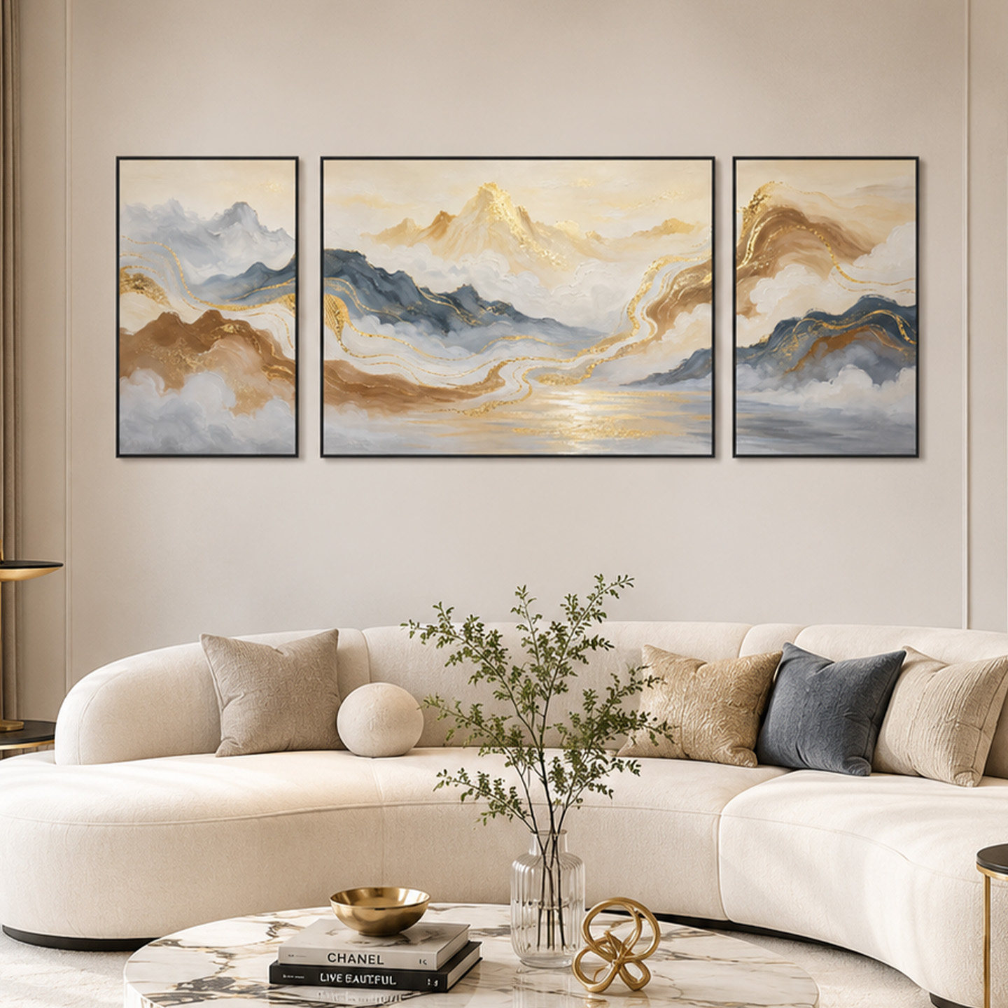 大芬村手绘金箔厚涂山水装饰油画