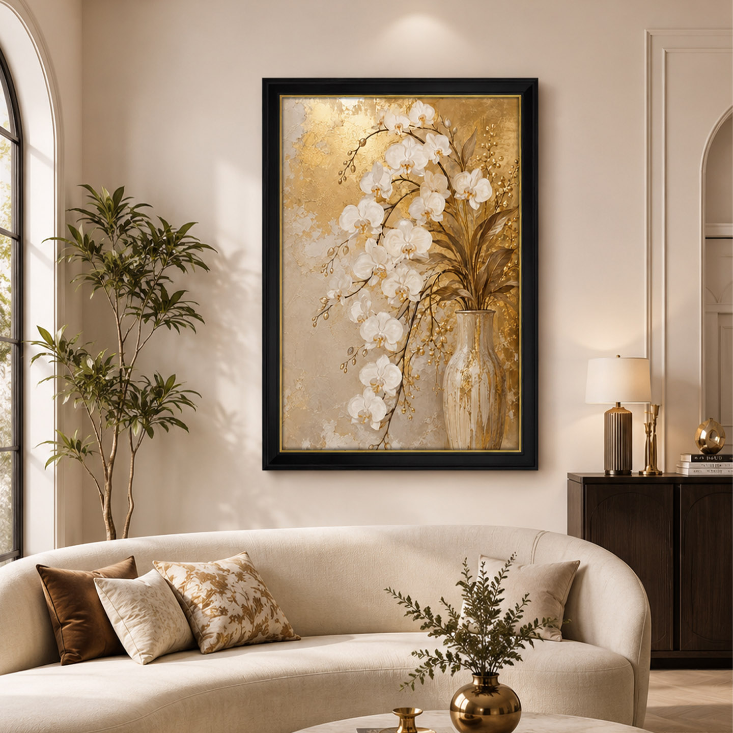 大芬村手绘金箔肌理兰花油画