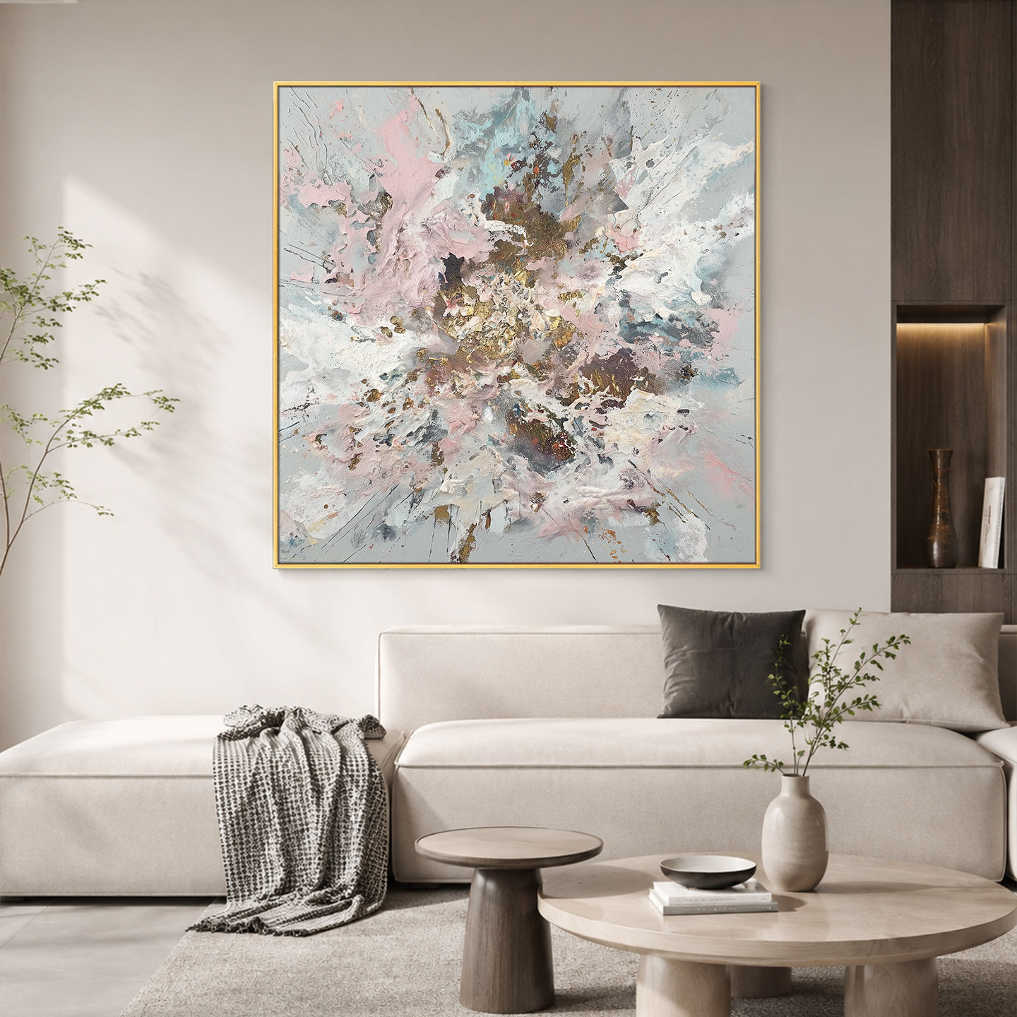 大芬村手绘金箔抽象花卉油画