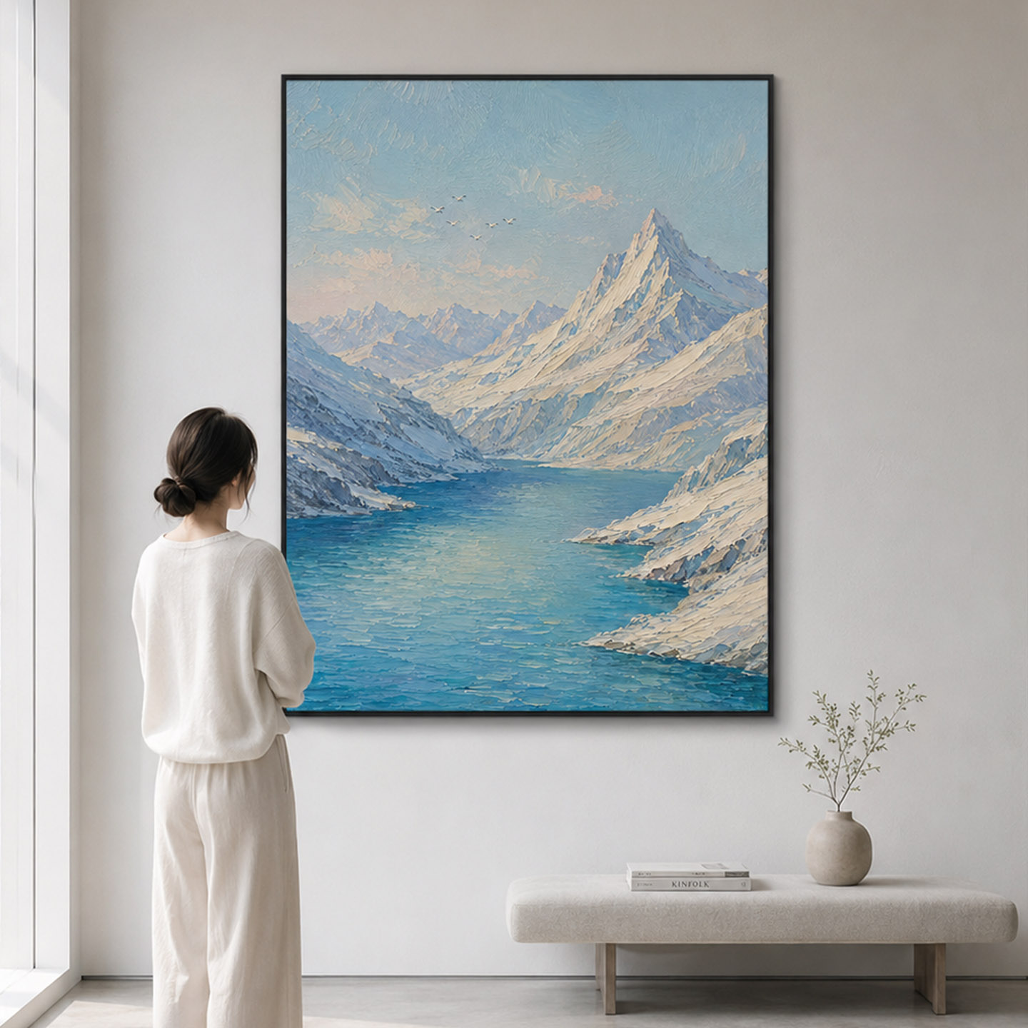 大芬村手绘雪谷归雁山水油画
