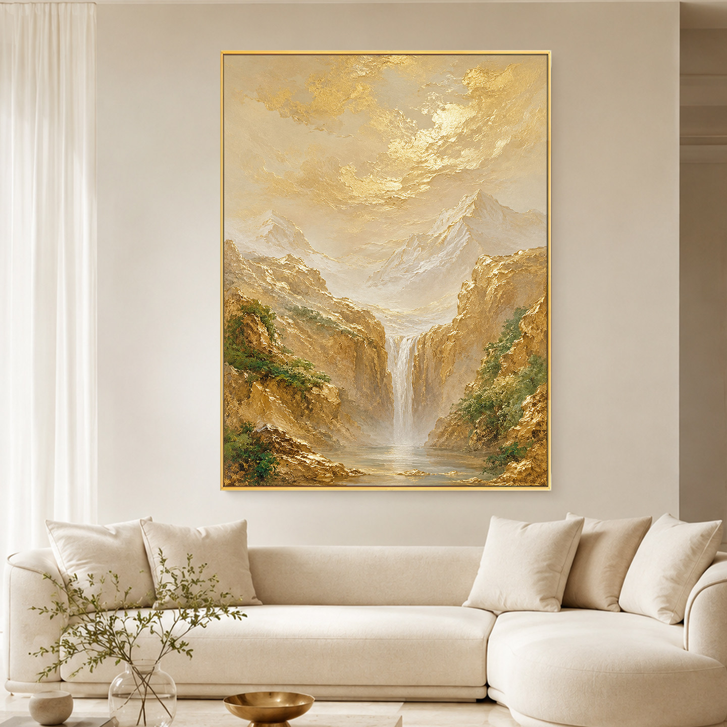 大芬村手绘瀑布聚宝山水装饰油画