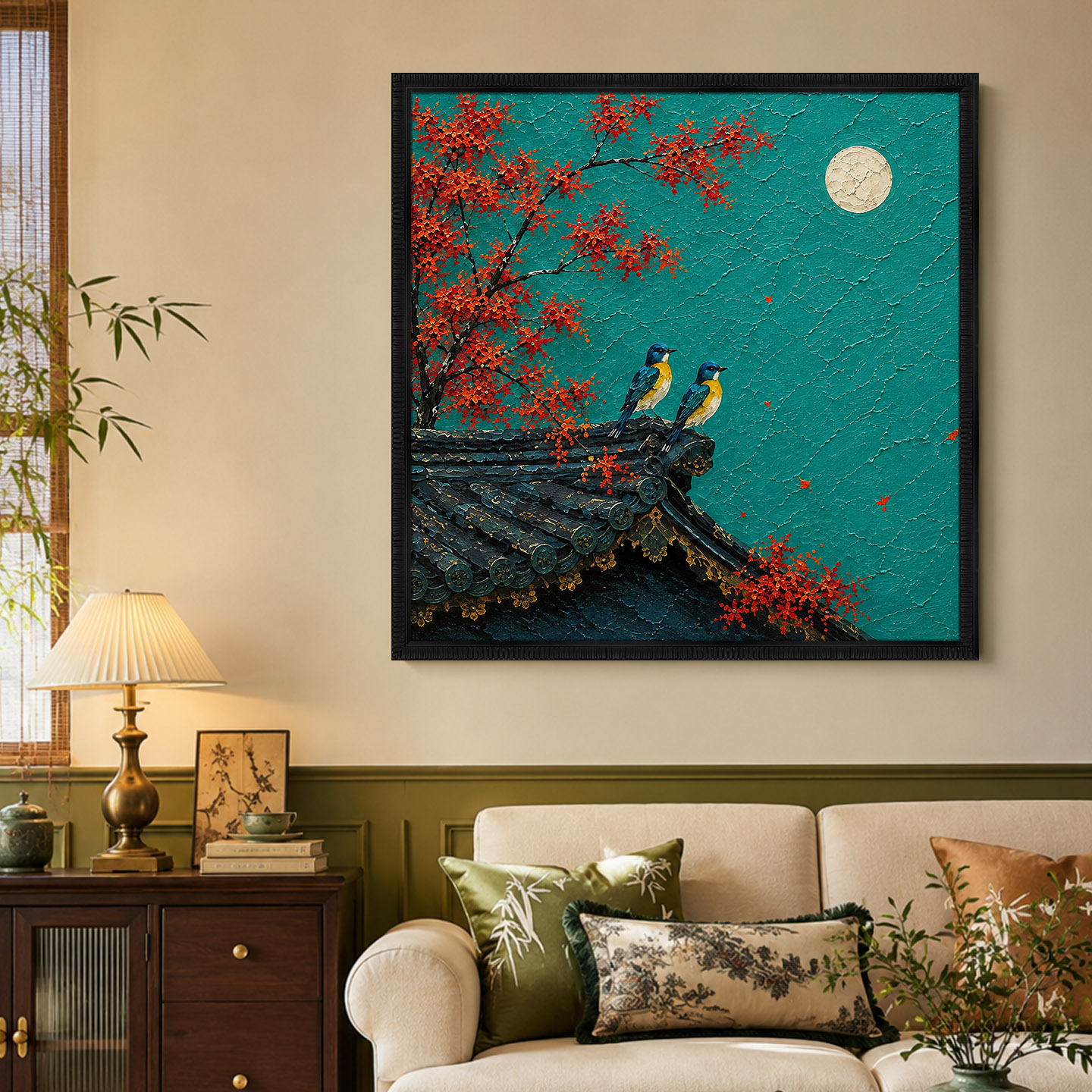 大芬村手绘金箔厚涂花鸟装饰油画