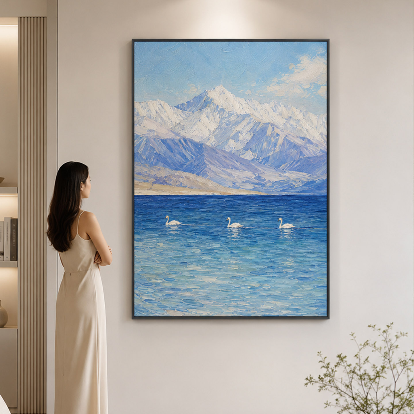 大芬村手绘赛里木湖雪山油画