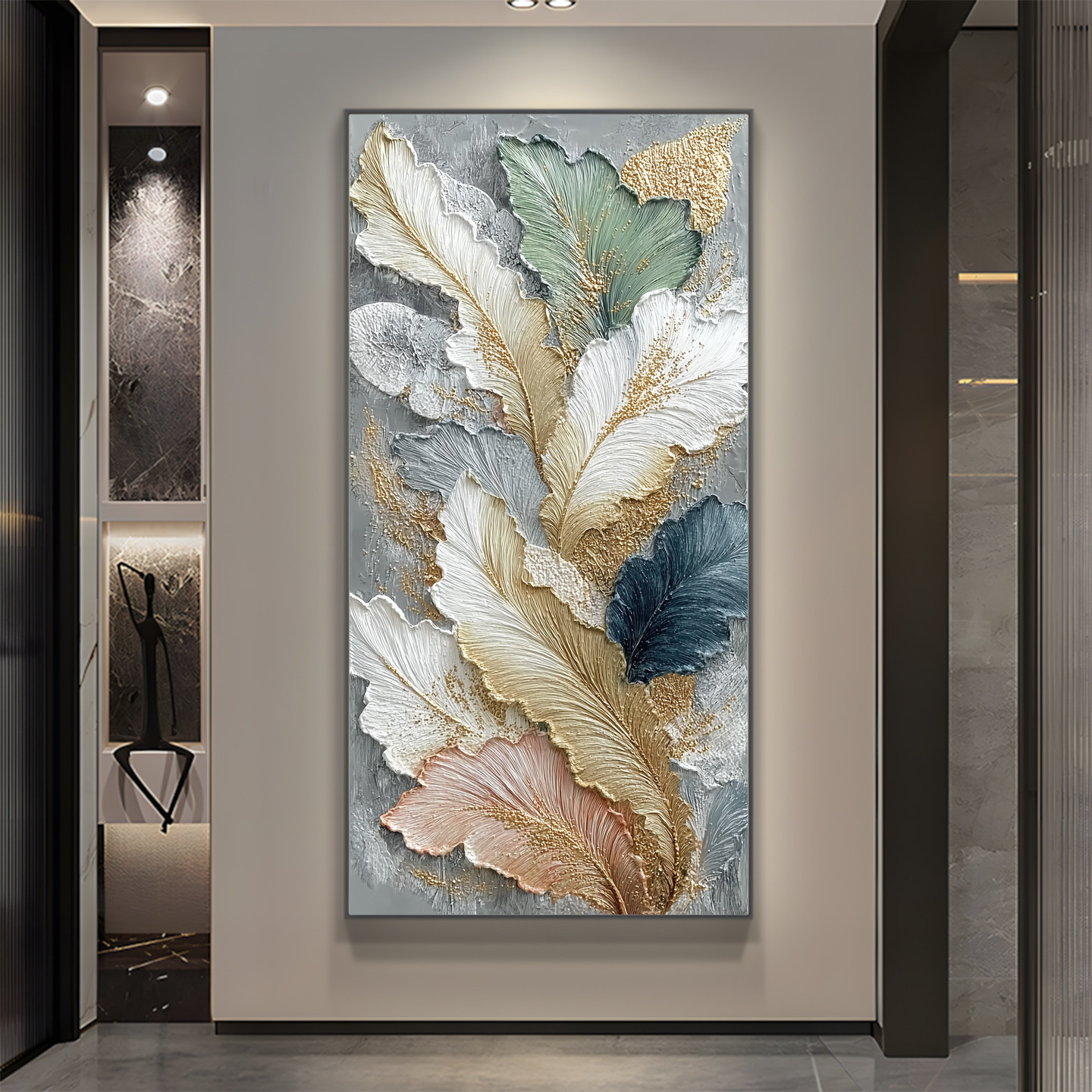 手绘油画金色发财树挂画现代简约客厅玄关背景墙装饰画轻奢肌理画