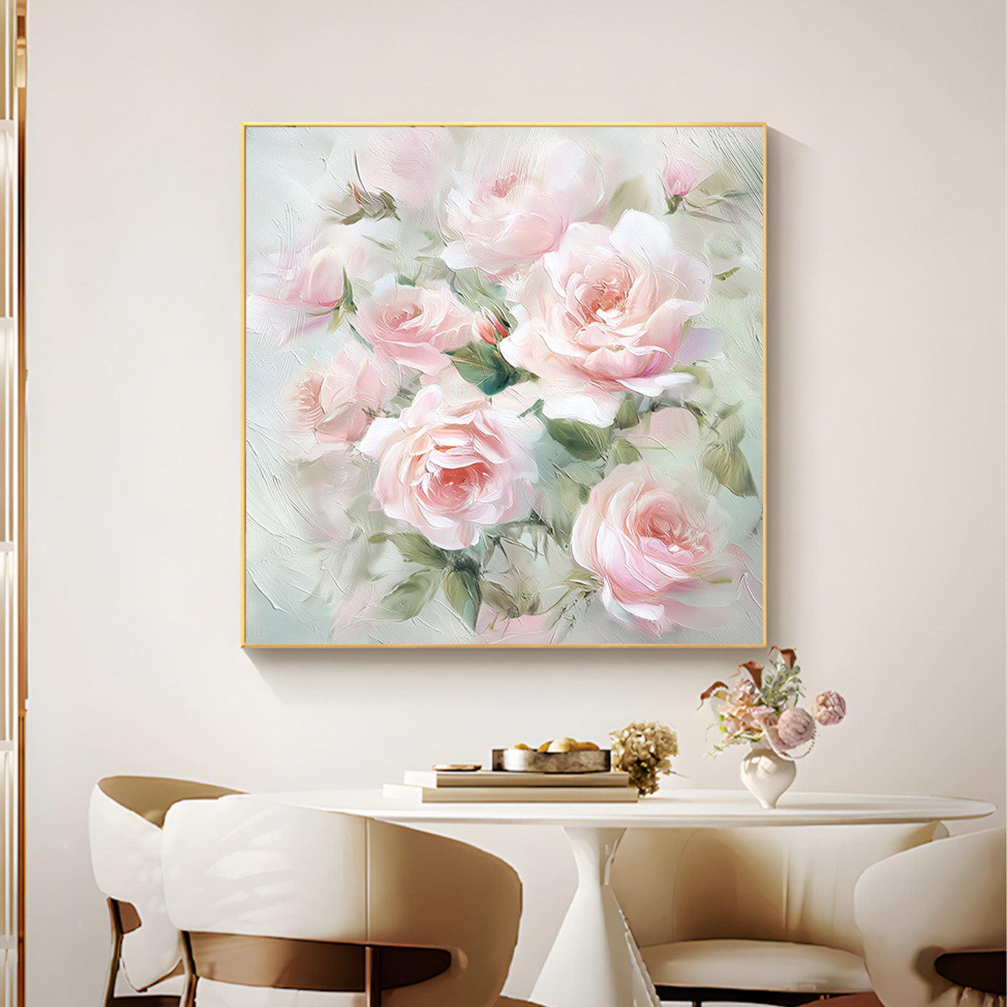 大芬村牡丹花手绘油画餐厅装饰画