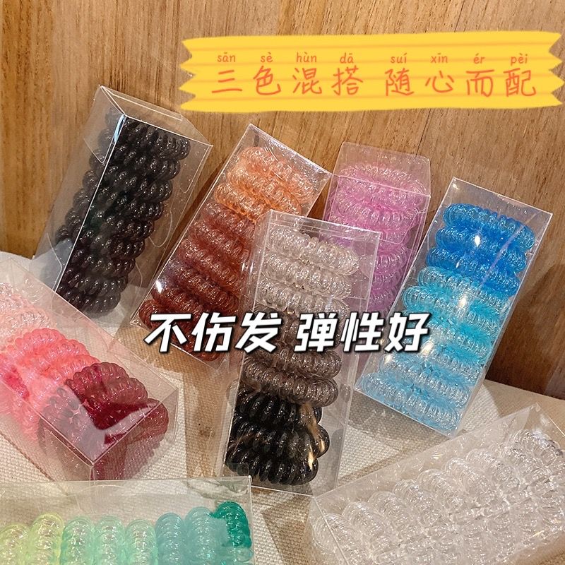 渐变糖果色九支盒装电话线皮筋扎发头圈女生简约头饰小发绳