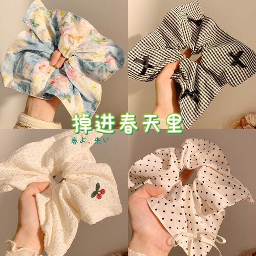 油画梦幻花园风碎花方巾大肠发圈女绝美方形头绳扎头发发饰