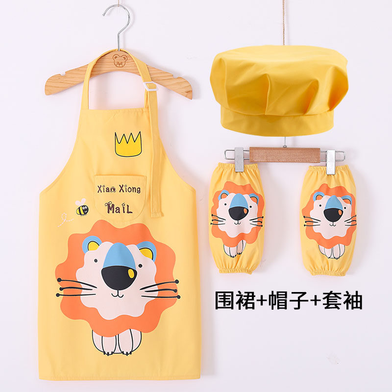 幼儿小厨师围裙套装儿童烘焙女孩男宝宝吃饭衣幼儿园画画衣三件套