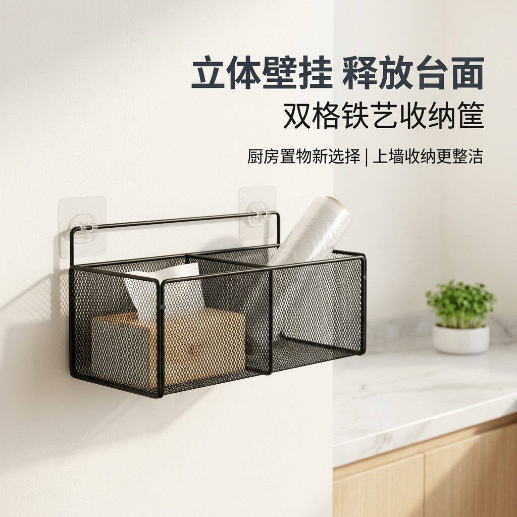 免打孔铁艺壁挂收纳筐浴室厨房卫生间挂篮墙上洗浴间置物架子