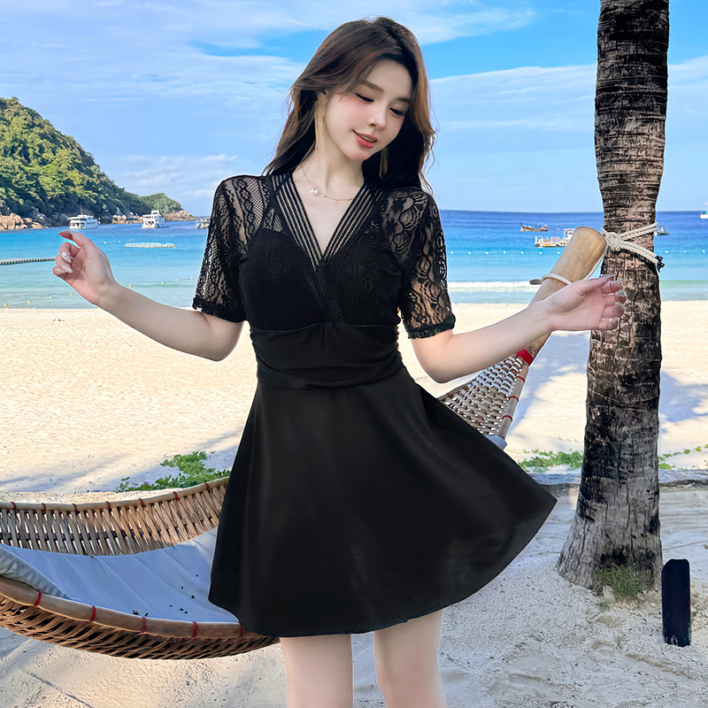 连体保守显瘦遮肚泡温泉泳衣女