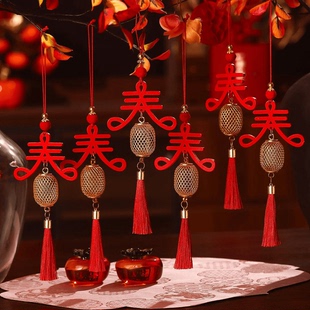 新年红色木牌春字挂件金属灯笼球挂饰店铺客厅绿植小挂饰汽车挂件