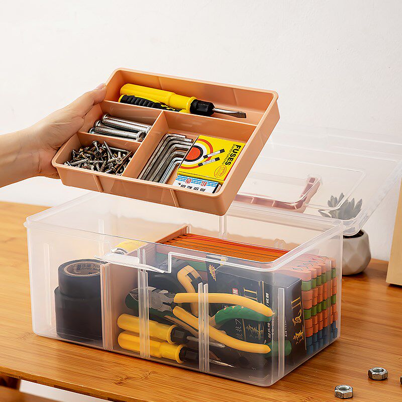 热销手提工具收纳箱家用五金零件分格塑料车载小号工具箱透明整理