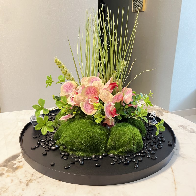 热销高端饭店饭厅餐桌中间摆花桌摆电动转盘花装饰品微缩景观摆台