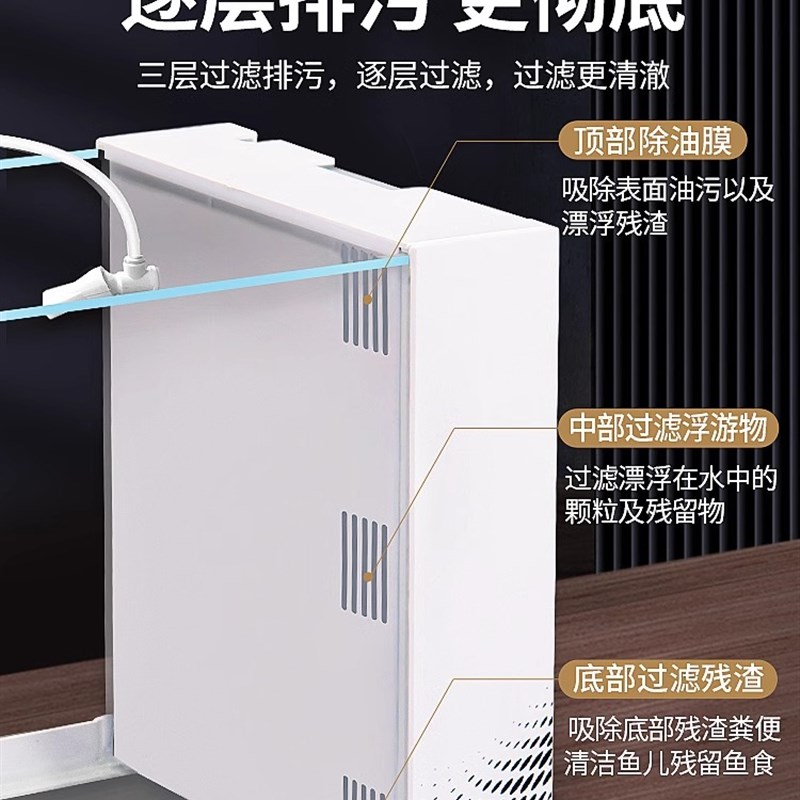 热销新款侧滤鱼缸超白玻璃客厅免换水自循环生态造景桌面鱼缸水族